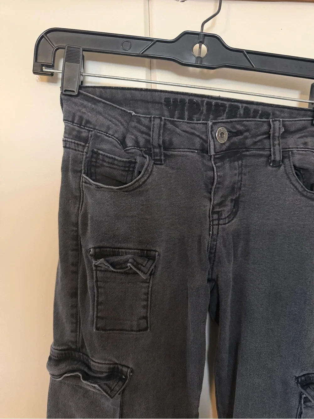 V.I.P. Girls Size 10 Vintage Y2K Black Cargo Jeans Multi Pocket Flare